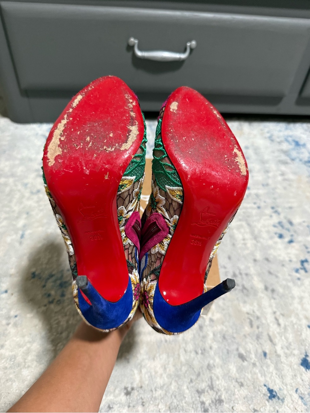 Christian Louboutin Multicolor Miss Tennis Mesh Embroidered Lace Ankle Boots - Picture 7 of 7